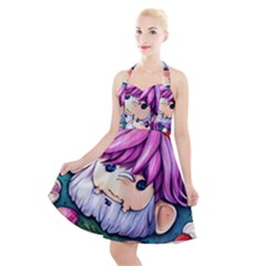 Sacred Mushroom Art Halter Party Swing Dress  by GardenOfOphir