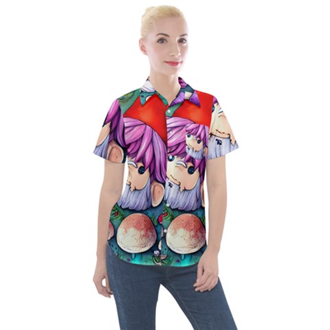 Sacred Mushroom Art Women s Short Sleeve Pocket Shirt by GardenOfOphir