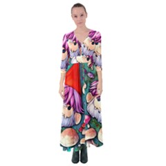 Sacred Mushroom Art Button Up Maxi Dress by GardenOfOphir