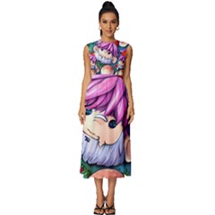 Sacred Mushroom Art Sleeveless Round Neck Midi Dress by GardenOfOphir