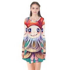 Toadstools For Charm Work Long Sleeve V-neck Flare Dress