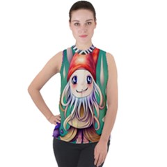 Toadstools For Charm Work Mock Neck Chiffon Sleeveless Top