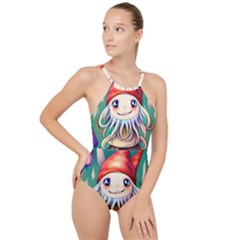 Toadstools For Charm Work High Neck One Piece Swimsuit