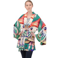 Toadstools For Charm Work Long Sleeve Velvet Kimono 