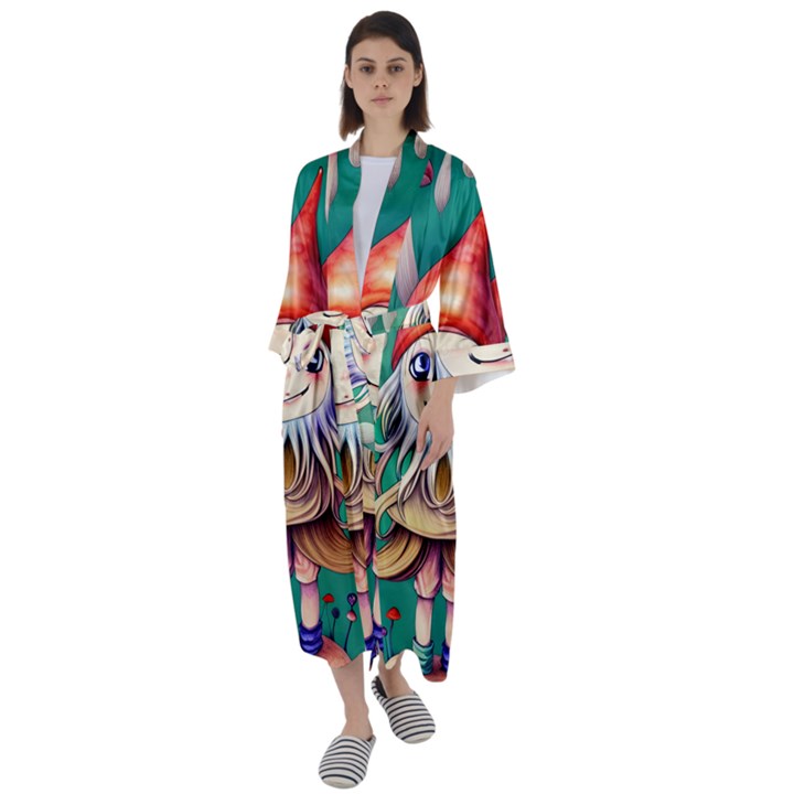 Toadstools For Charm Work Maxi Satin Kimono