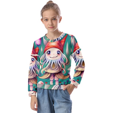 Toadstools For Charm Work Kids  Long Sleeve Tee With Frill  by GardenOfOphir