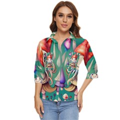 Toadstools For Charm Work Women s Quarter Sleeve Pocket Shirt