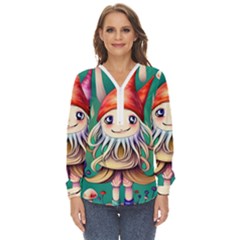 Toadstools For Charm Work Zip Up Long Sleeve Blouse