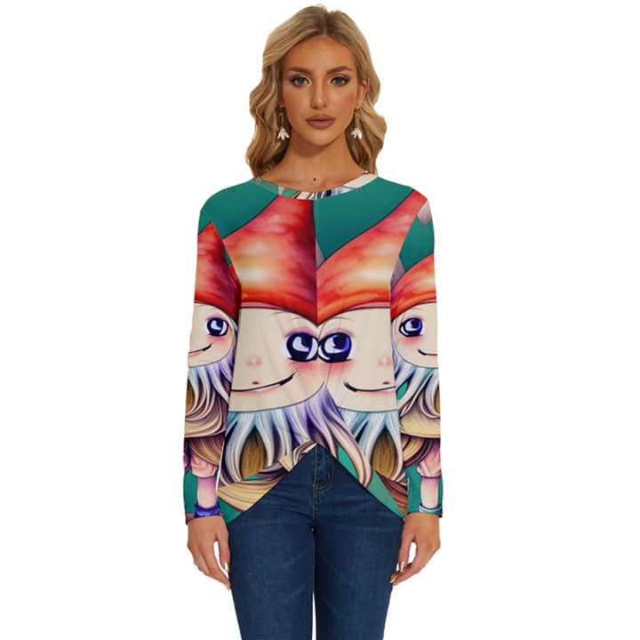 Toadstools For Charm Work Long Sleeve Crew Neck Pullover Top