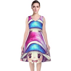 Magic Mushrooms For Conjuring V-neck Midi Sleeveless Dress  by GardenOfOphir