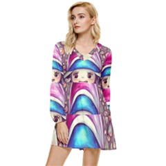 Magic Mushrooms For Conjuring Tiered Long Sleeve Mini Dress by GardenOfOphir