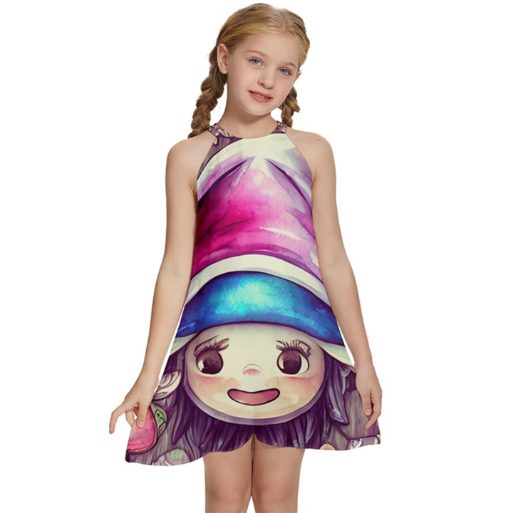 Magic Mushrooms For Conjuring Kids  Halter Collar Waist Tie Chiffon Dress