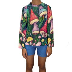 Sacred Mushrooms For Necromancy Kids  Long Sleeve Swimwear by GardenOfOphir