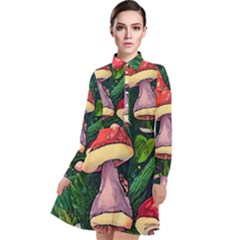 Sacred Mushrooms For Necromancy Long Sleeve Chiffon Shirt Dress by GardenOfOphir