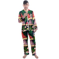 Sacred Mushrooms For Necromancy Men s Long Sleeve Satin Pajamas Set by GardenOfOphir