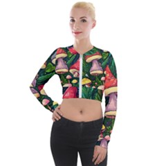 Sacred Mushrooms For Necromancy Long Sleeve Cropped Velvet Jacket by GardenOfOphir