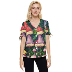 Sacred Mushrooms For Necromancy Bow Sleeve Button Up Top by GardenOfOphir