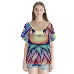 Spell Mojo Enchantress V-neck Flutter Sleeve Top by GardenOfOphir