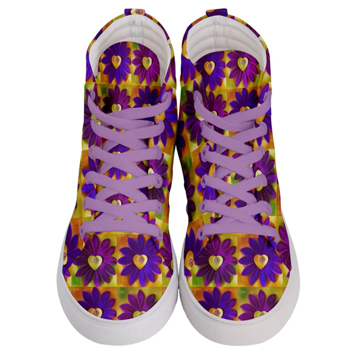  Women s Hi-Top Skate Sneakers w/ Flowers