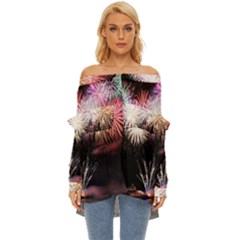 Firework Off Shoulder Chiffon Pocket Shirt by artworkshop