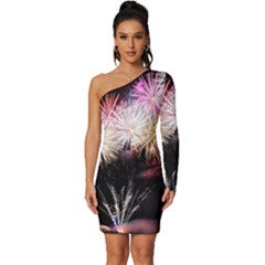 Firework Long Sleeve One Shoulder Mini Dress by artworkshop