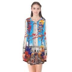 Lighthouse Long Sleeve V-neck Flare Dress by artworkshop