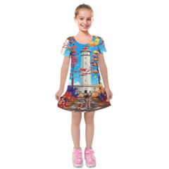 Lighthouse Kids  Short Sleeve Velvet Dress by artworkshop