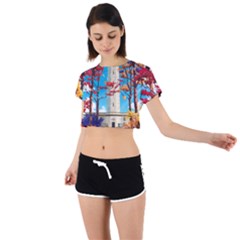 Lighthouse Tie Back Short Sleeve Crop Tee by artworkshop