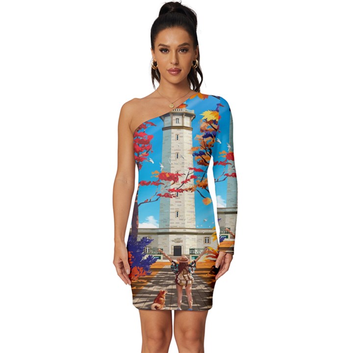 Lighthouse Long Sleeve One Shoulder Mini Dress