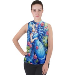 Mermay Mock Neck Chiffon Sleeveless Top