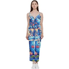 Mermay V-neck Spaghetti Strap Tie Front Jumpsuit