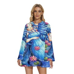 Mermay Round Neck Long Sleeve Bohemian Style Chiffon Mini Dress