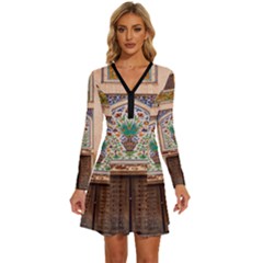 Mosque Long Sleeve Deep V Mini Dress  by artworkshop