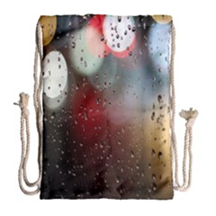 Rain On Window Drawstring Bag (large) by artworkshop