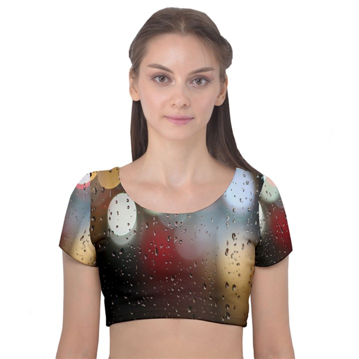 Rain on window Velvet Short Sleeve Crop Top 