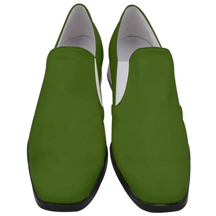 Dark Moss Green	 - 	Slip On Heel Loafers