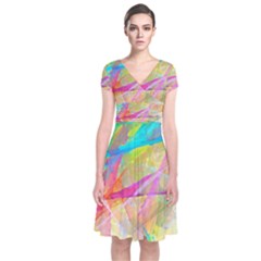 Abstract-14 Short Sleeve Front Wrap Dress by nateshop