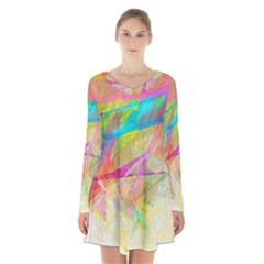 Abstract-14 Long Sleeve Velvet V-neck Dress by nateshop