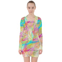 Abstract-14 V-neck Bodycon Long Sleeve Dress by nateshop