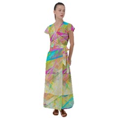 Abstract-14 Flutter Sleeve Maxi Dress by nateshop