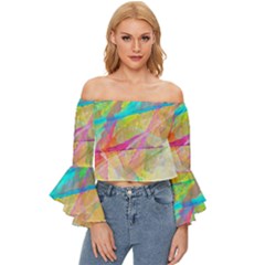 Abstract-14 Off Shoulder Flutter Bell Sleeve Top