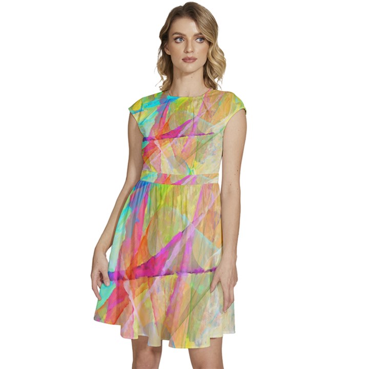 Abstract-14 Cap Sleeve High Waist Dress