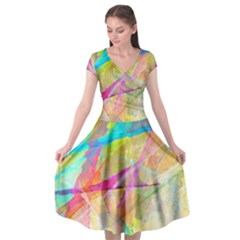 Abstract-14 Cap Sleeve Wrap Front Dress by nateshop