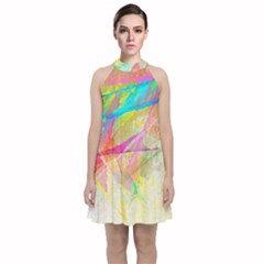 Abstract-14 Velvet Halter Neckline Dress 