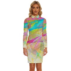 Abstract-14 Long Sleeve Shirt Collar Bodycon Dress