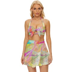 Abstract-14 Vintage Style Bikini Top And Skirt Set 