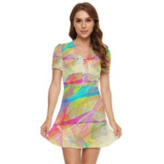 Abstract-14 V-neck High Waist Chiffon Mini Dress by nateshop