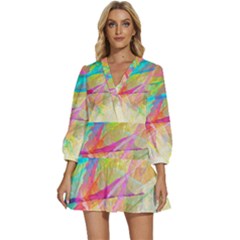 Abstract-14 V-neck Placket Mini Dress