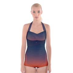 Sky Gradient Boyleg Halter Swimsuit  by artworkshop