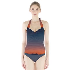 Sky Gradient Halter Swimsuit by artworkshop